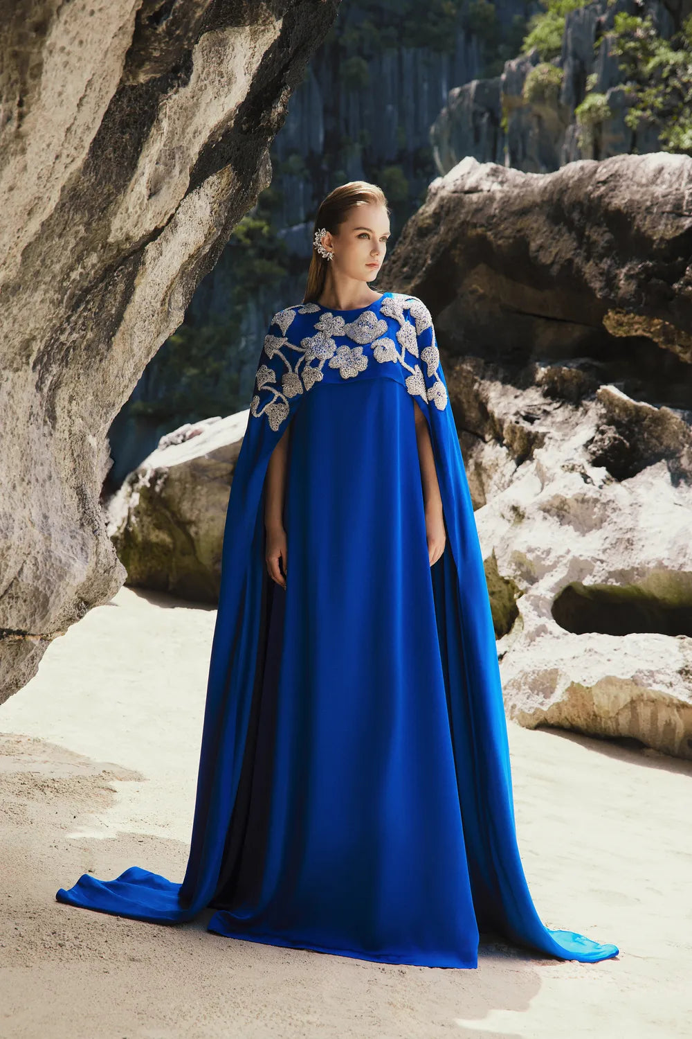 Long Back Flap 3D Embellished Dress